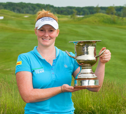 25/05/2014. Ladies European Tour 2014. The Deloitte Ladies Open,  International Golf Club, Amsterdam. Netherlands. May23-25, 2014. Kylie Walker of Scotland with the trophy . Credit LET/Tristan Jones