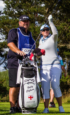 25/07/2015. Ladies European Tour 2015. Aberdeen Asset Management Ladies Scottish Open 2015, Dundonald Links, Irvine, Troon, Scotland. July 24-26. Holly Clyburn of England picks her club on the 7th tee during the second round. Credit: Tristan Jones