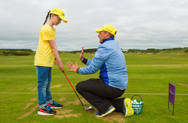 22/07/2016. Ladies European Tour 2016. Aberdeen Asset Management Ladies Scottish Open, Dundonald Links, Irvine, Scotland. 22-34 August. Photos from a junior clinic. Credit: Tristan Jones