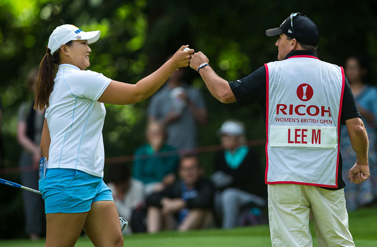 31/07/2016. Ladies European Tour 2016. Ricoh Women's British Open, Marquess course, Woburn GC, England. 28-31 August. Mirim Lee of Korea celebrates a birdie on the 11th green during the final round. Credit: Tristan Jones