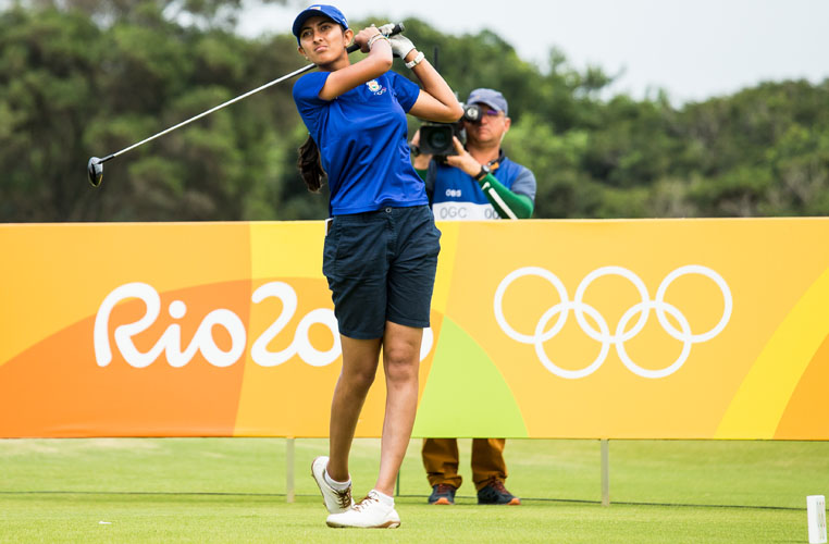 RIO DE JANEIRO, BRAZIL - 18/08/2016: Aditi Ashok of India during the second round at the Rio 2016 Olympic Games, Reserva de Marapendi Golf Course, Barra Da Tijuca, Rio De Janeiro, Brazil. (Photo by Tristan Jones/IGF)