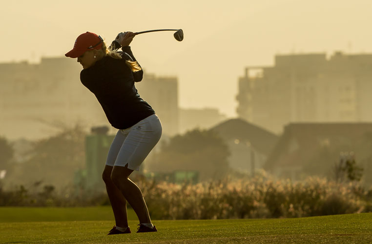 RIO DE JANEIRO, BRAZIL - 19/08/2016: Charley Hull of England on the 18th hole during the third round at the Rio 2016 Olympic Games, Reserva de Marapendi Golf Course, Barra Da Tijuca, Rio De Janeiro, Brazil. (Photo by Tristan Jones/IGF)