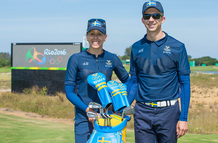 RIO DE JANEIRO, BRAZIL - 16/08/2016: Pernilla Lindberg of Sweden with her boyfriend/caddie Daniel Taylor at the Rio 2016 Olympic Games, Reserva de Marapendi Golf Course, Barra Da Tijuca, Rio De Janeiro, Brazil. (Photo by Tristan Jones/IGF)