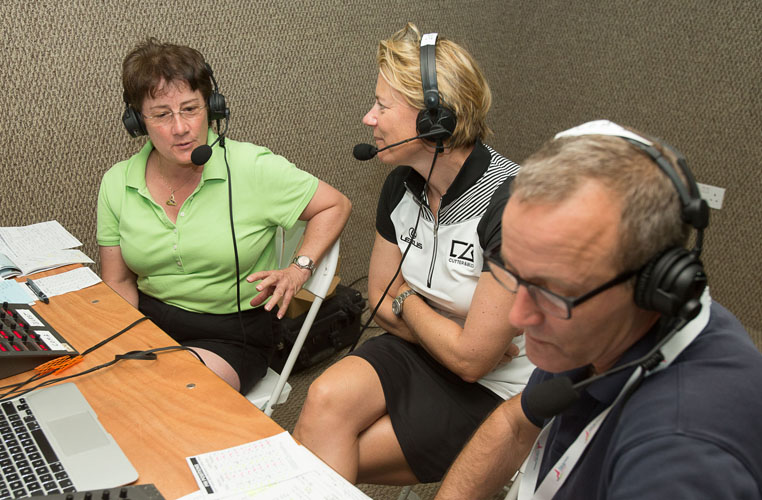 04/11/2016 Ladies European Tour 2016: Fatima Bint Mubarak Ladies Open, Saadiyat Beach Golf Club, Abu Dhabi, United Arab Emirates 2-5 November. Annika Sorenstam in the commentary booth during teh third round. Credit: Tristan Jones