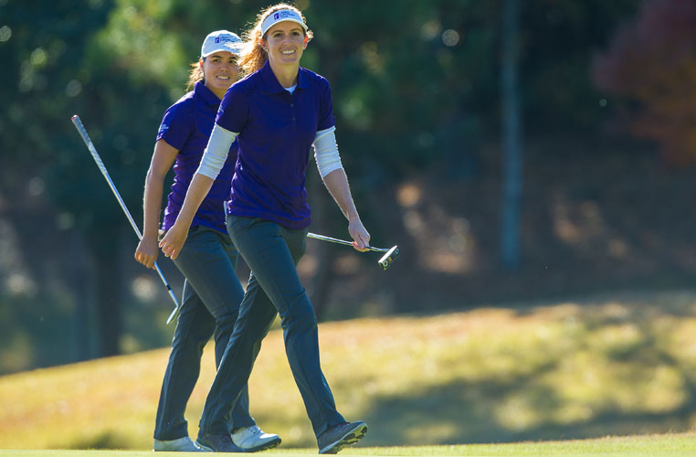 03/12/2016 Ladies European Tour 2016: The Queens presented by Kowa, Miyoshi Country Club, Aichi, Nagoya Japan. 2-4 December. Florentyna Parker and Isabelle Boineau during the Saturday fourballs. Credit: Tristan Jones