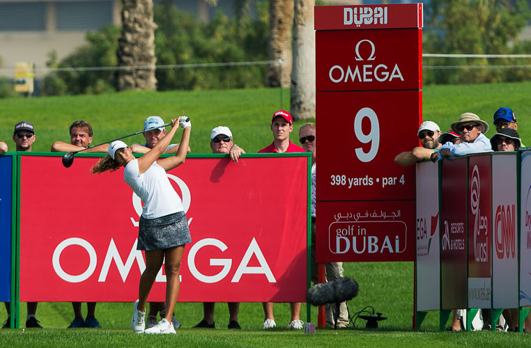 08/12/2016 Ladies European Tour 2016: Omega Dubai Ladies Masters, Emirates Golf Club, Dubai, UAE. 7-10 December. Cheyenne Woods of the USA during the first round. Credit: Tristan Jones