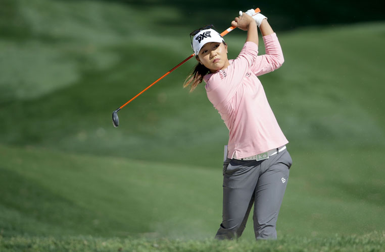 RANCHO MIRAGE, CA - MARCH 31: Lydia Ko of New Zealand plays her second shot from a fairway bunker on the second hole during the completion of the first round of the ANA Inspiration at the Dinah Shore Tournament Course at Mission Hills Country Club on March 31, 2017 in Rancho Mirage, California. (Photo by Jeff Gross/Getty Images)