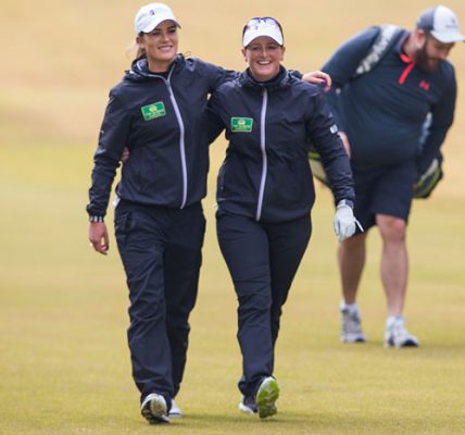 29/11/2017 Ladies European Tour 2017: The Queens Presented by Kowa, Miyoshi Country Club. Nagoya, Japan. December 1-3 2017. Annabel Dimmock and Holly Clyburn during a practice round. Credit: LET